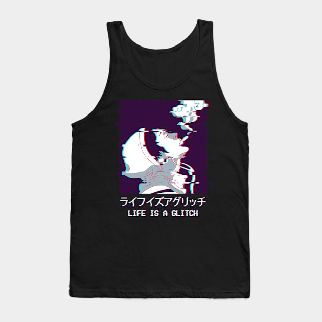 Life Is A Glitch Edgy Anime Boy Vaporwave Weeb Tank Top by Alex21